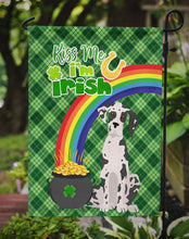 Load image into Gallery viewer, Harlequin Great Dane St. Patrick's Garden Flag – "Kiss Me I’m Irish" with Pot of Gold &amp; Rainbow