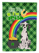 Load image into Gallery viewer, Harlequin Great Dane St. Patrick's Garden Flag – "Kiss Me I’m Irish" with Pot of Gold &amp; Rainbow