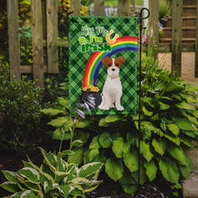 Load image into Gallery viewer, Brown White Wirehair Jack Russell Terrier St. Patrick's Garden Flag – "Kiss Me I’m Irish" with Pot of Gold &amp; Rainbow