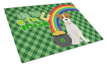 Load image into Gallery viewer, Brown White Wirehair Jack Russell Terrier St. Patrick's Day Glass Cutting Boards – Durable, Decorative Kitchen Art Large