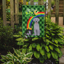 Load image into Gallery viewer, Silver Labrador Retriever St. Patrick's Garden Flag – "Kiss Me I’m Irish" with Pot of Gold &amp; Rainbow