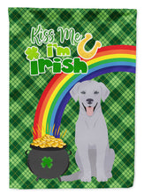 Load image into Gallery viewer, Silver Labrador Retriever St. Patrick's Garden Flag – "Kiss Me I’m Irish" with Pot of Gold &amp; Rainbow