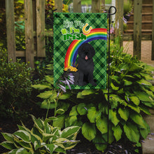 Load image into Gallery viewer, Black Newfoundland St. Patrick's Garden Flag – "Kiss Me I’m Irish" with Pot of Gold &amp; Rainbow