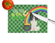 Load image into Gallery viewer, Black and White Papillon St. Patrick's Day Glass Cutting Boards – Durable, Decorative Kitchen Art Large