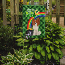 Load image into Gallery viewer, Red and White Papillon St. Patrick's Garden Flag – "Kiss Me I’m Irish" with Pot of Gold &amp; Rainbow