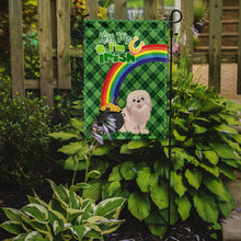 Load image into Gallery viewer, White Pekingese St. Patrick's Garden Flag – "Kiss Me I’m Irish" with Pot of Gold &amp; Rainbow