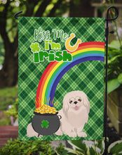 Load image into Gallery viewer, White Pekingese St. Patrick's Garden Flag – "Kiss Me I’m Irish" with Pot of Gold &amp; Rainbow