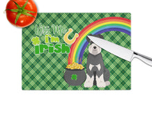 Load image into Gallery viewer, Black and Silver Natural Ears Schnauzer St. Patrick's Day Glass Cutting Boards – Durable, Decorative Kitchen Art Large