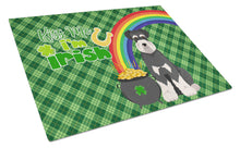 Load image into Gallery viewer, Black and Silver Natural Ears Schnauzer St. Patrick's Day Glass Cutting Boards – Durable, Decorative Kitchen Art Large