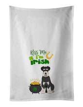 Load image into Gallery viewer, Black and Silver Natural Ears Schnauzer St. Patrick's Day White Kitchen Towel Set of 2 Dish Towels