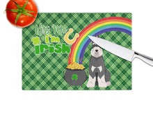 Load image into Gallery viewer, Black and Silver Schnauzer St. Patrick's Day Glass Cutting Boards – Durable, Decorative Kitchen Art Large