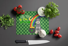 Load image into Gallery viewer, Salt Pepper Natural Ears Schnauzer St. Patrick's Day Glass Cutting Boards – Durable, Decorative Kitchen Art Large