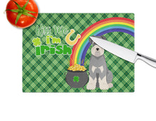 Load image into Gallery viewer, Salt Pepper Natural Ears Schnauzer St. Patrick's Day Glass Cutting Boards – Durable, Decorative Kitchen Art Large