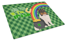 Load image into Gallery viewer, Tricolor Sheltie St. Patrick's Day Glass Cutting Boards – Durable, Decorative Kitchen Art Large