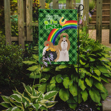 Load image into Gallery viewer, Gold and White Shih Tzu St. Patrick's Garden Flag – "Kiss Me I’m Irish" with Pot of Gold &amp; Rainbow