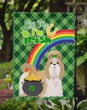 Load image into Gallery viewer, Gold and White Shih Tzu St. Patrick's Garden Flag – "Kiss Me I’m Irish" with Pot of Gold &amp; Rainbow