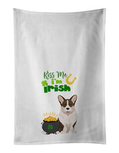 Load image into Gallery viewer, Brindle Cardigan Corgi St. Patrick's Day White Kitchen Towel Set of 2 Dish Towels
