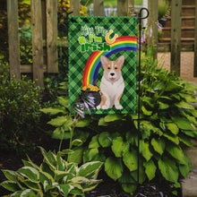 Load image into Gallery viewer, Fawn Cardigan Corgi St. Patrick's Garden Flag – "Kiss Me I’m Irish" with Pot of Gold &amp; Rainbow