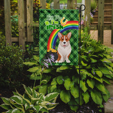 Load image into Gallery viewer, Red Cardigan Corgi St. Patrick's Garden Flag – "Kiss Me I’m Irish" with Pot of Gold &amp; Rainbow