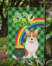 Load image into Gallery viewer, Red Cardigan Corgi St. Patrick's Garden Flag – "Kiss Me I’m Irish" with Pot of Gold &amp; Rainbow