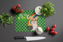 Load image into Gallery viewer, Red Pembroke Corgi St. Patrick's Day Glass Cutting Boards – Durable, Decorative Kitchen Art Large