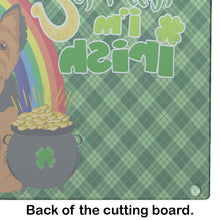 Load image into Gallery viewer, Black and Tan Puppy Cut Yorkshire Terrier St. Patrick's Day Glass Cutting Boards – Durable, Decorative Kitchen Art Large