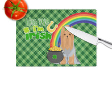 Load image into Gallery viewer, Blue and Tan Full Coat Yorkshire Terrier St. Patrick's Day Glass Cutting Boards – Durable, Decorative Kitchen Art Large