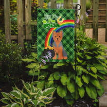 Load image into Gallery viewer, Blue and Tan Puppy Cut Yorkshire Terrier St. Patrick's Garden Flag – "Kiss Me I’m Irish" with Pot of Gold &amp; Rainbow