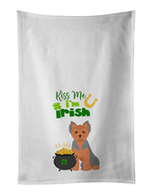Load image into Gallery viewer, Blue and Tan Puppy Cut Yorkshire Terrier St. Patrick's Day White Kitchen Towel Set of 2 Dish Towels