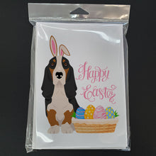 Load image into Gallery viewer, Black Tricolor Basset Hound Easter Greeting Cards -  Blank Note Cards – 8-Pack of Artist-Designed Cards with Envelopes