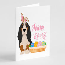 Load image into Gallery viewer, Black Tricolor Basset Hound Easter Greeting Cards -  Blank Note Cards – 8-Pack of Artist-Designed Cards with Envelopes