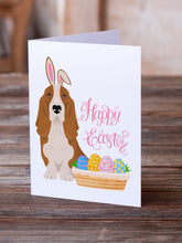Load image into Gallery viewer, Red and White Tricolor Basset Hound Easter Greeting Cards -  Blank Note Cards – 8-Pack of Artist-Designed Cards with Envelopes
