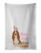 Load image into Gallery viewer, Red and White Tricolor Basset Hound Easter White Kitchen Towel Set of 2 Dish Towels