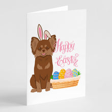 Load image into Gallery viewer, Longhaired Chocolate and Tan Chihuahua Easter Greeting Cards -  Blank Note Cards – 8-Pack of Artist-Designed Cards with Envelopes
