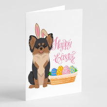 Load image into Gallery viewer, Longhaired Black and Tan Chihuahua Easter Greeting Cards -  Blank Note Cards – 8-Pack of Artist-Designed Cards with Envelopes