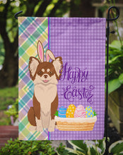 Load image into Gallery viewer, Longhaired Chocolate and White Chihuahua Easter Garden Flag – Decorative Outdoor Yard Flag