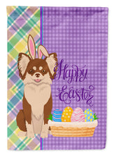 Load image into Gallery viewer, Longhaired Chocolate and White Chihuahua Easter Garden Flag – Decorative Outdoor Yard Flag