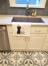 Load image into Gallery viewer, Longhaired Black Chihuahua Easter White Kitchen Towel Set of 2 Dish Towels
