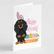 Load image into Gallery viewer, Longhair Black and Tan Dachshund Easter Greeting Cards -  Blank Note Cards – 8-Pack of Artist-Designed Cards with Envelopes