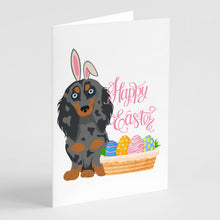 Load image into Gallery viewer, Longhair Blue and Tan Dapple Dachshund Easter Greeting Cards -  Blank Note Cards – 8-Pack of Artist-Designed Cards with Envelopes