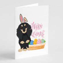 Load image into Gallery viewer, Longhair Black and Cream Dachshund Easter Greeting Cards -  Blank Note Cards – 8-Pack of Artist-Designed Cards with Envelopes
