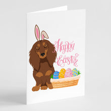Load image into Gallery viewer, Longhair Chocolate and Tan Dachshund Easter Greeting Cards -  Blank Note Cards – 8-Pack of Artist-Designed Cards with Envelopes