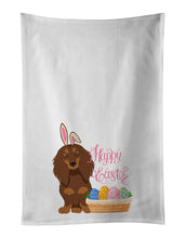 Load image into Gallery viewer, Longhair Chocolate and Tan Dachshund Easter White Kitchen Towel Set of 2 Dish Towels
