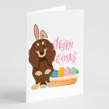 Load image into Gallery viewer, Longhair Chocolate and Cream Dachshund Easter Greeting Cards -  Blank Note Cards – 8-Pack of Artist-Designed Cards with Envelopes