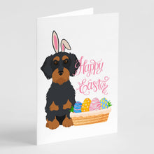 Load image into Gallery viewer, Wirehair Black and Tan Dachshund Easter Greeting Cards -  Blank Note Cards – 8-Pack of Artist-Designed Cards with Envelopes