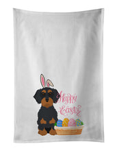 Load image into Gallery viewer, Wirehair Black and Tan Dachshund Easter White Kitchen Towel Set of 2 Dish Towels