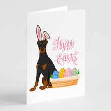 Load image into Gallery viewer, Black and Tan Doberman Pinscher Easter Greeting Cards -  Blank Note Cards – 8-Pack of Artist-Designed Cards with Envelopes