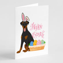 Load image into Gallery viewer, Natural Ear Black and Tan Doberman Pinscher Easter Greeting Cards -  Blank Note Cards – 8-Pack of Artist-Designed Cards with Envelopes