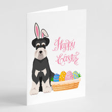 Load image into Gallery viewer, Black and Silver Natural Ears Schnauzer Easter Greeting Cards -  Blank Note Cards – 8-Pack of Artist-Designed Cards with Envelopes