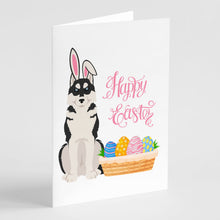 Load image into Gallery viewer, Black Siberian Husky Easter Greeting Cards -  Blank Note Cards – 8-Pack of Artist-Designed Cards with Envelopes